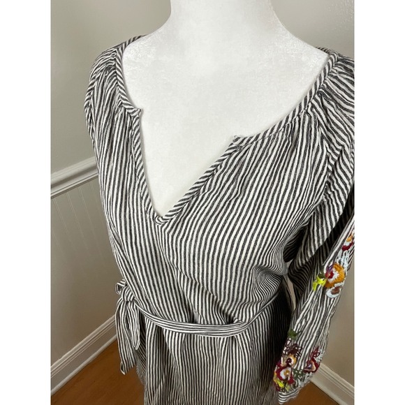 Feather Bone Anthropologie Stripe Embroidered Sleeve Tunic‎ Dress Women Size XS - Picture 6 of 13